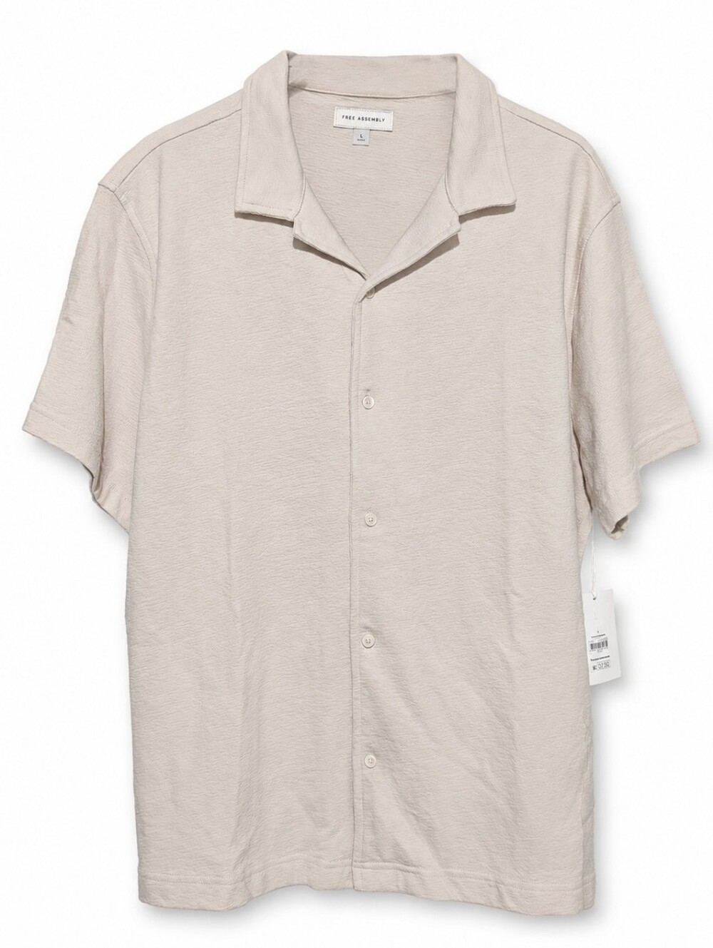 NWT Free Assembly Men's Short Sleeve Button Up Camp Shirt Beige Size L